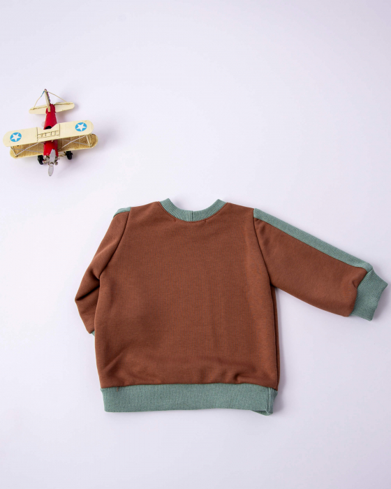 Bluza sport din bumbac maro cu verde [4]