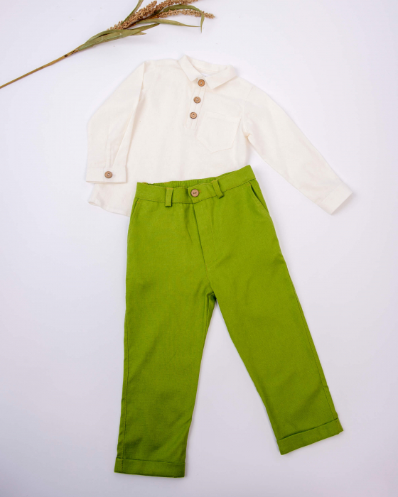 Compleu cu camasa ivory si pantaloni verde kaki, din in [3]