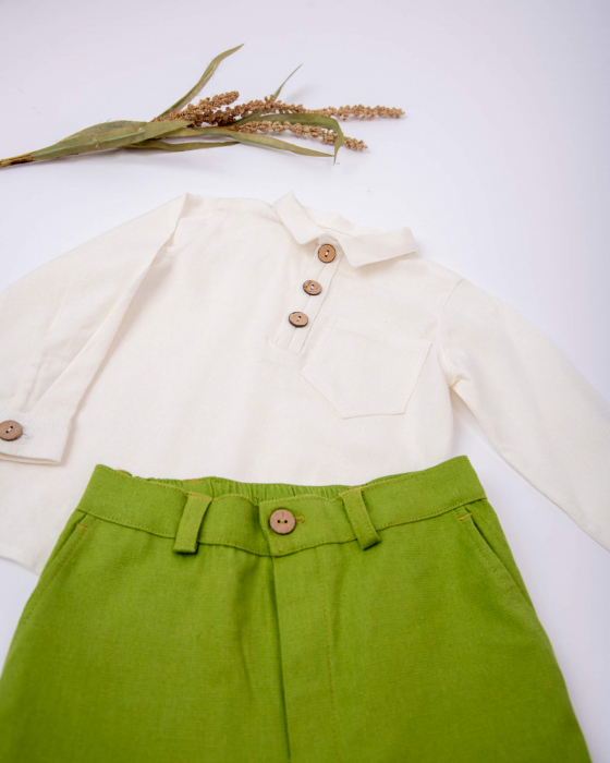 Compleu cu camasa ivory si pantaloni verde kaki, din in [4]
