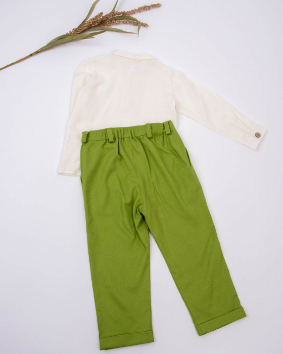 Compleu cu camasa ivory si pantaloni verde kaki, din in [5]