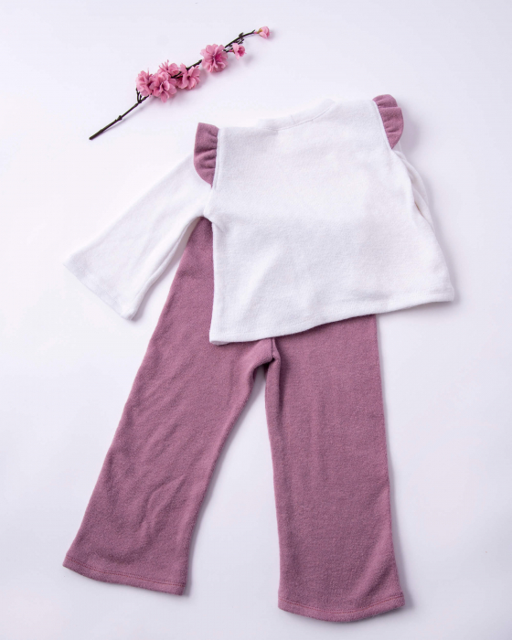 Compleu cu pantaloni evazati lila si bluza cu volanase [6]