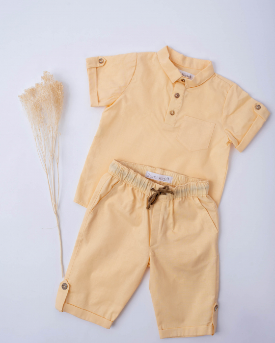 Compleu de vara cu camasuta si pantaloni scurti, din bumbac crem [2]