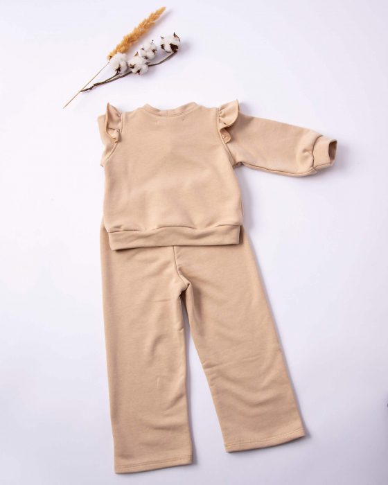 Compleu din bumbac cu pantaloni evazati si bluza cu volanase [5]