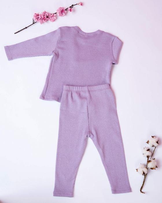 Compleu din jersey reiat mov lila cu colanti si bluza cu maneca lunga [5]