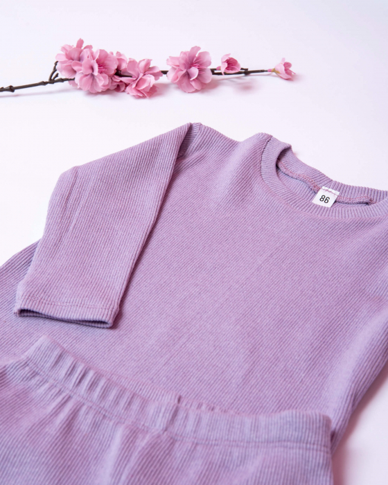 Compleu din jersey reiat mov lila cu colanti si bluza cu maneca lunga [3]