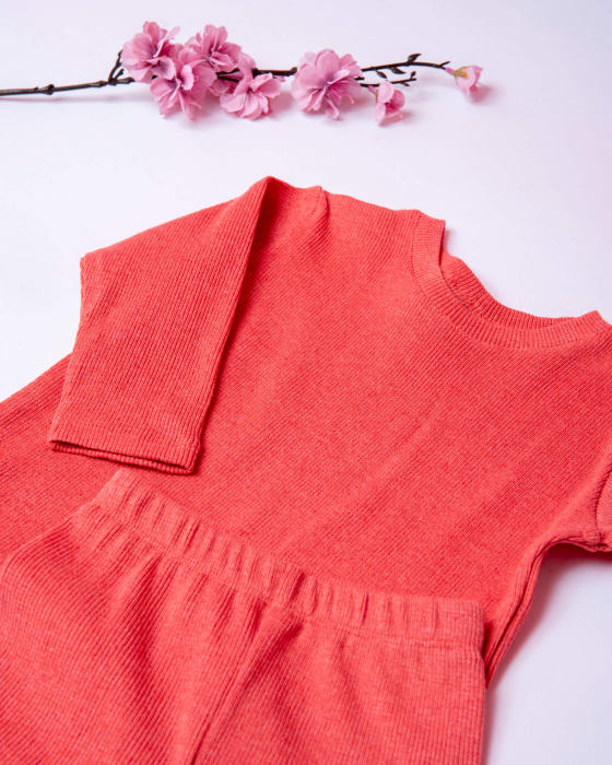 Compleu din jersey reiat roz corai cu colanti si bluza cu maneca lunga [3]