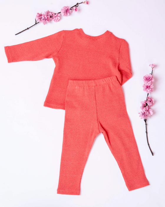 Compleu din jersey reiat roz corai cu colanti si bluza cu maneca lunga [5]