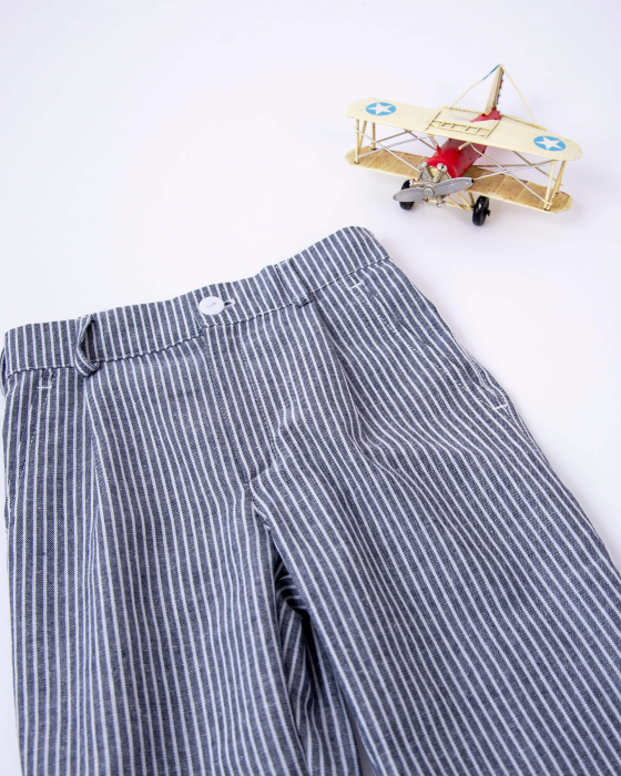 Pantaloni din in subtire indigo cu dungi albe [5]