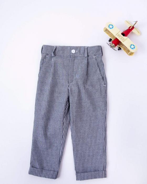 Pantaloni din in subtire indigo cu dungi albe [4]