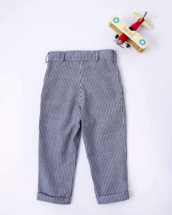 Pantaloni din in subtire indigo cu dungi albe [3]