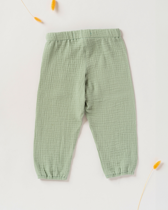 Pantaloni din muselina verde salvie [3]