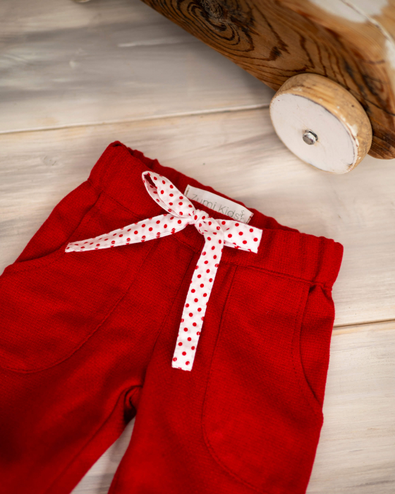 Pantaloni din stofa de lana texturata cu cordon cu buline [2]