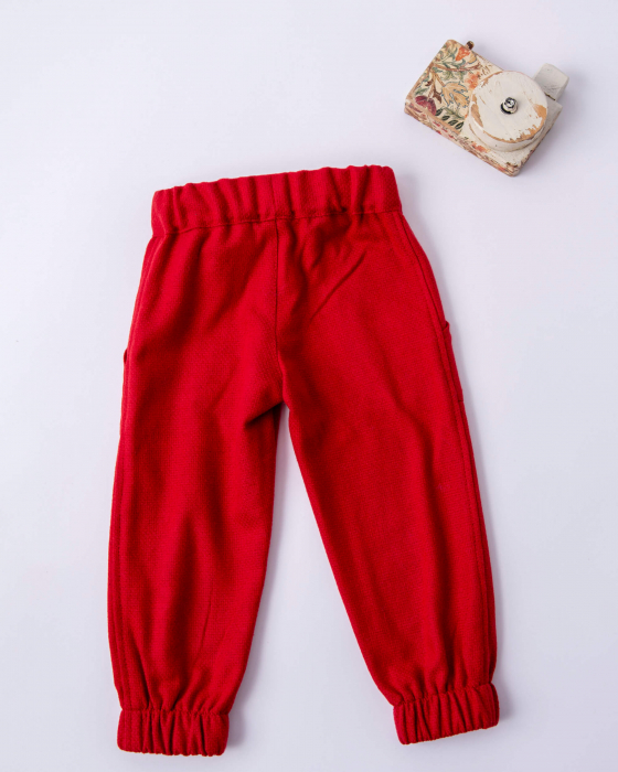 Pantaloni din stofa de lana texturata cu cordon cu buline [4]