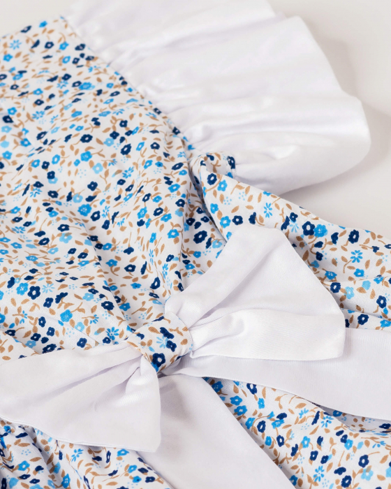 Rochie de vara cu imprimeu floral albastru si fundita [5]