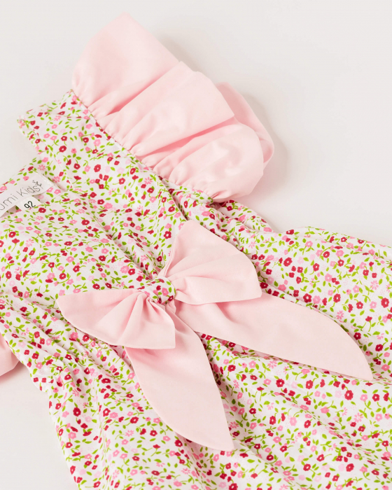 Rochie de vara, cu imprimeu floral roz si fundita [4]