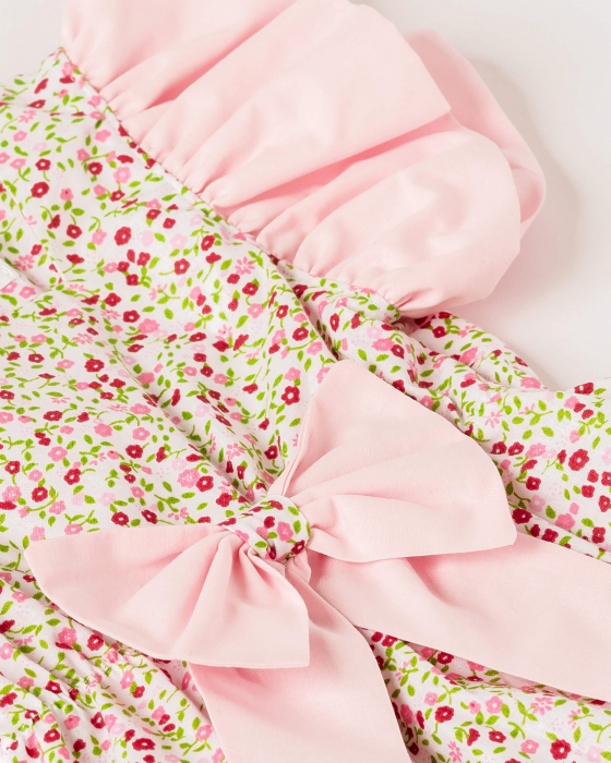 Rochie de vara, cu imprimeu floral roz si fundita [5]