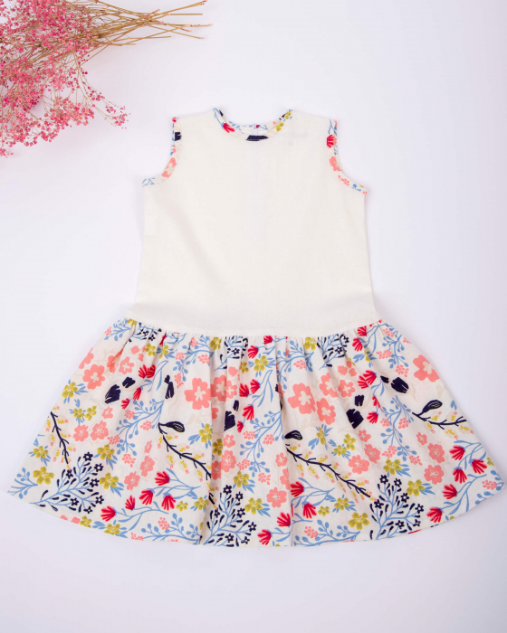 Rochie din in alb cu imprimeu floral [4]