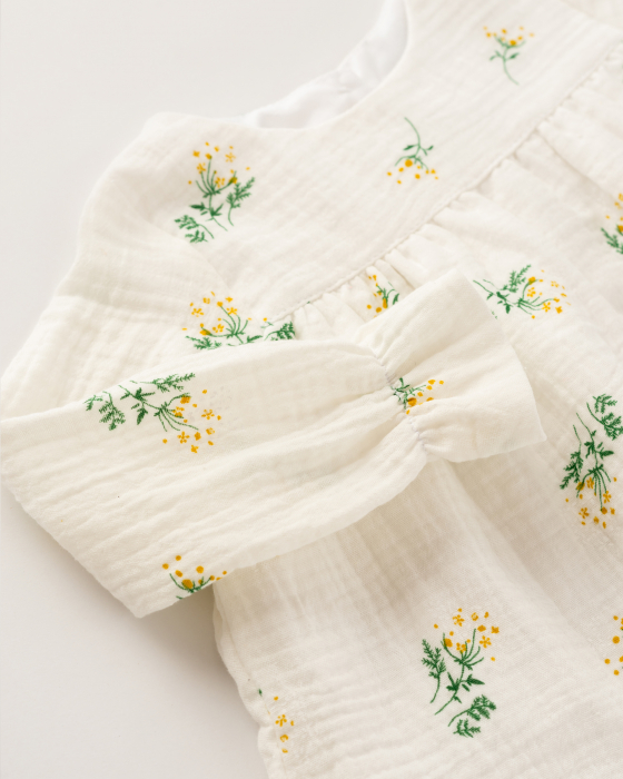 Rochie din muselina alba de bumbac, cu imprimeu floral [2]