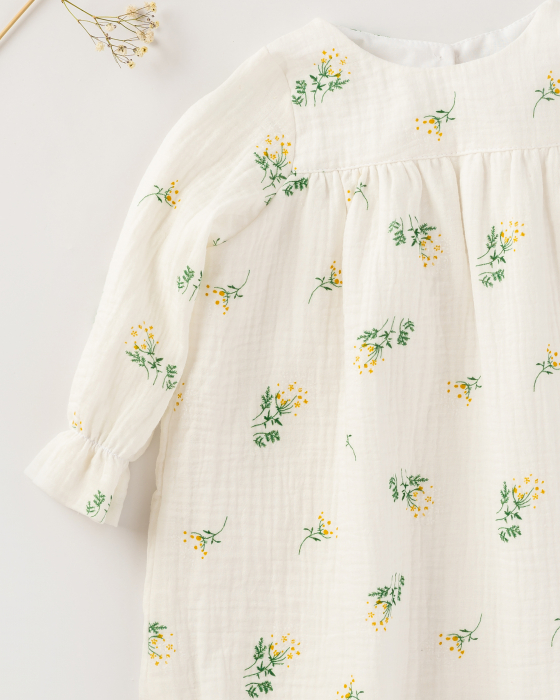 Rochie din muselina alba de bumbac, cu imprimeu floral [4]