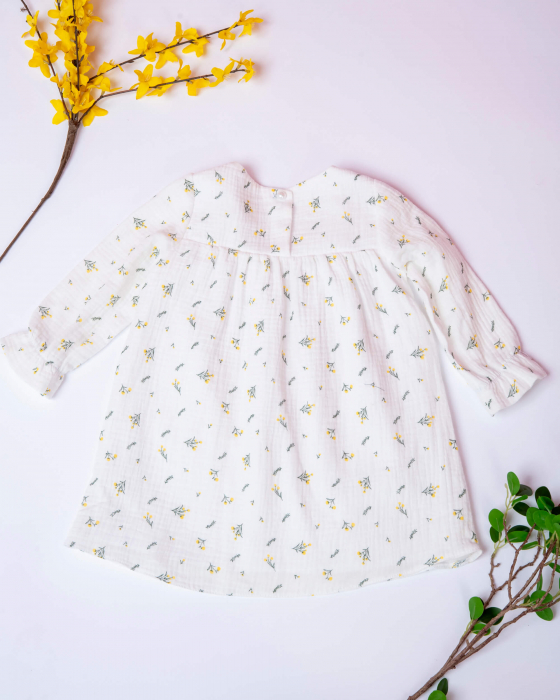 Rochie din muselina cu imprimeu floricele mici galbene si frunze [7]