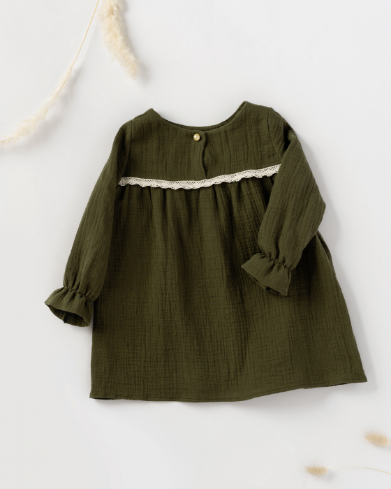 Rochie din muselina kaki cu dantela [2]