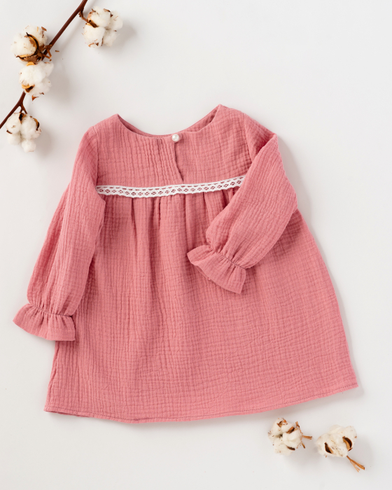 Rochie din muselina roz cu dantela [3]