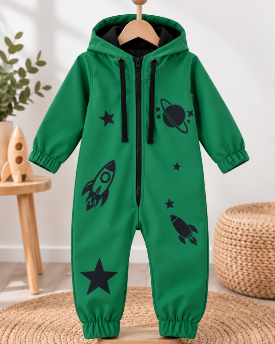 Salopeta softshell copii verde imprimeu Space [2]