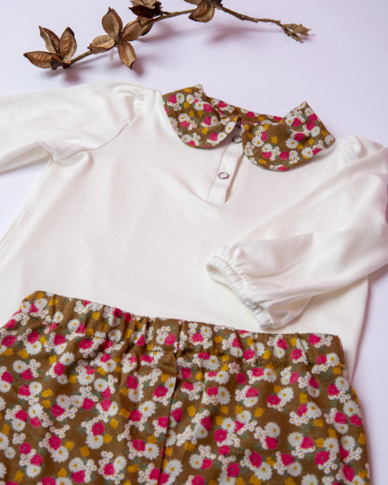 Set cu bluza si colanti din jersey de bumbac cu imprimeu floral [5]