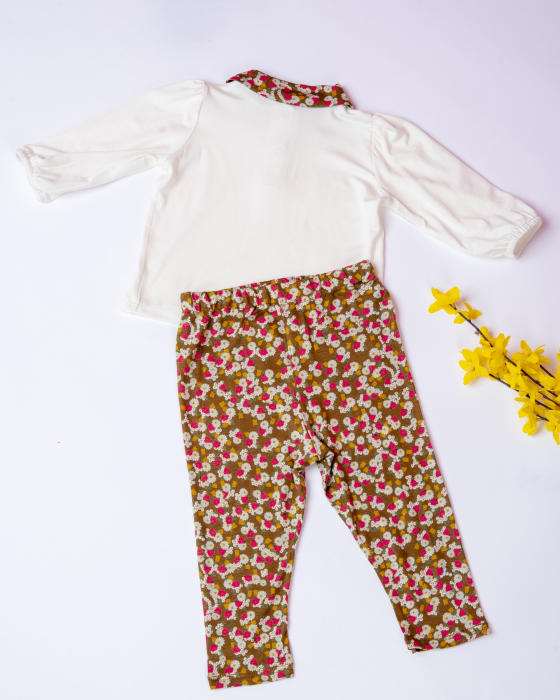 Set cu bluza si colanti din jersey de bumbac cu imprimeu floral [6]