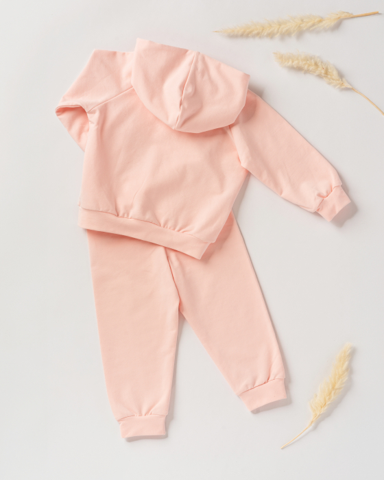Set cu hanorac si pantaloni sport din bumbac roz [3]