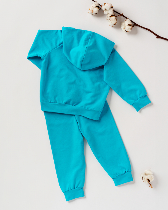 Set cu hanorac si pantaloni sport din bumbac albastru [3]