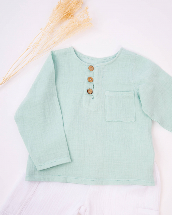 Set din muselina, cu bluza verde mint si pantaloni albi [3]