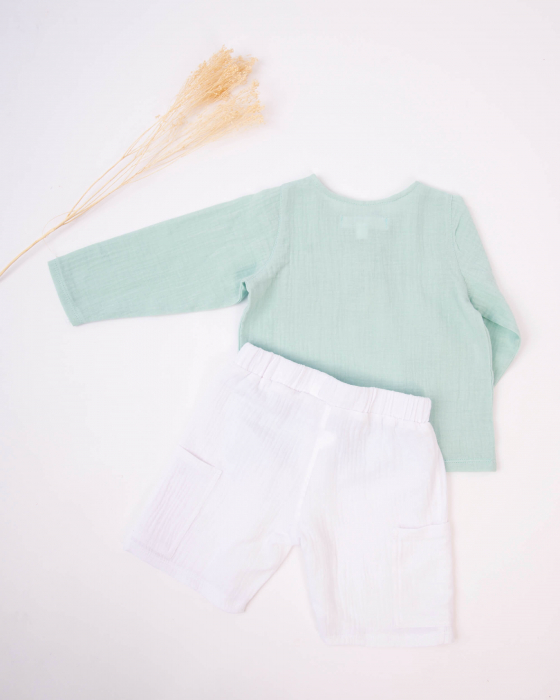 Set din muselina, cu bluza verde mint si pantaloni albi [4]
