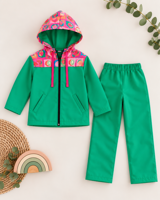 Set softshell copii verde cu imprimeu fructe [2]