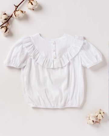 Camasi si bluze - Bluza alba, din bumbac, cu volanas si maneci scurte bufante