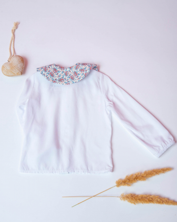 Bluza alba din vascoza cu guleras cu imprimeu cu lacrimi albastru cu rosu [5]