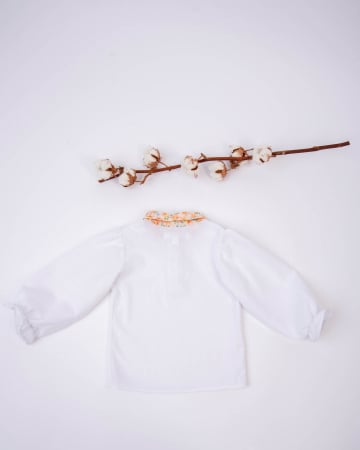 Bluza din in cu maneca lunga bufanta si guler cu imprimeu floral portocaliu [4]