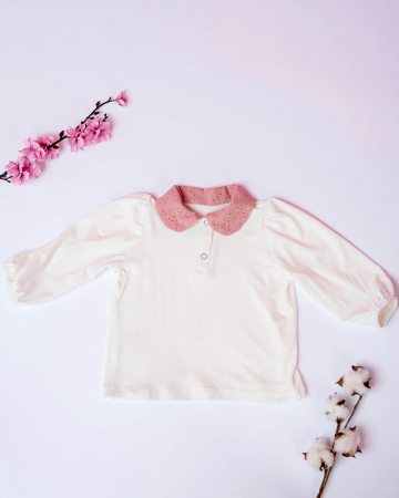 Bluza din jersey de bumbac cu guler roz pudat din bumbac dantelat [1]