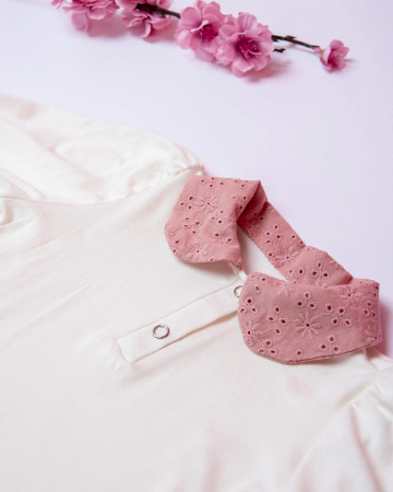 Bluza din jersey de bumbac cu guler roz pudat din bumbac dantelat [2]