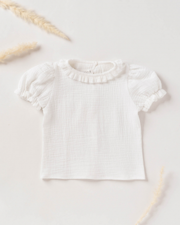 Camasi si bluze - Bluza din muselina alba, cu maneci scurte bufante