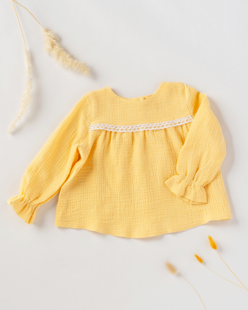 Camasi si bluze - Bluza din muselina galbena cu dantela