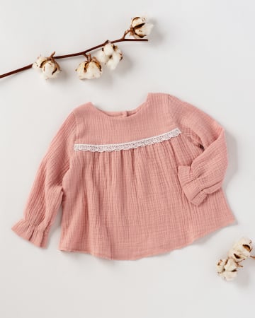Camasi si bluze - Bluza din muselina roz cu dantela
