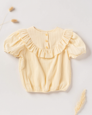 Camasi si bluze - Bluza ivory, din bumbac, cu volanas si maneci scurte bufante