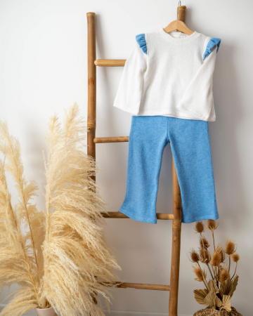 Compleuri - Compleu cu pantaloni evazati baby blue si bluza cu volanase