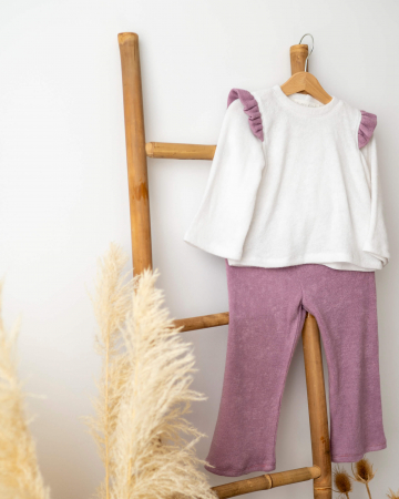 Compleu cu pantaloni evazati lila si bluza cu volanase [4]