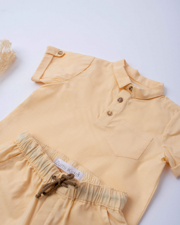 Compleu de vara cu camasuta si pantaloni scurti, din bumbac crem [5]