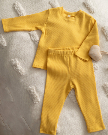 Compleuri - Compleu din jersey reiat galben cu colanti si bluza cu maneca lunga