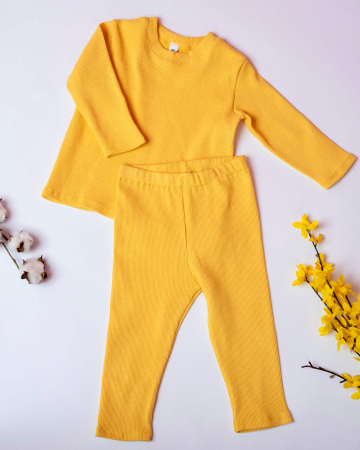 Compleu din jersey reiat galben cu colanti si bluza cu maneca lunga [2]
