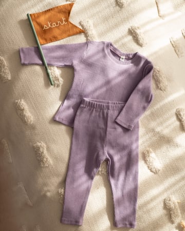 Compleuri - Compleu din jersey reiat mov lila cu colanti si bluza cu maneca lunga