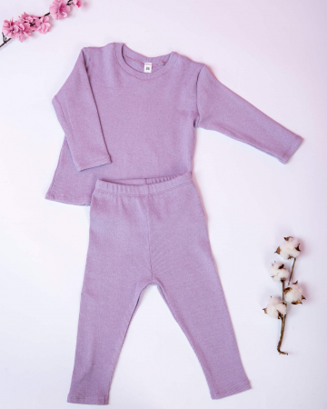 Compleu din jersey reiat mov lila cu colanti si bluza cu maneca lunga [3]